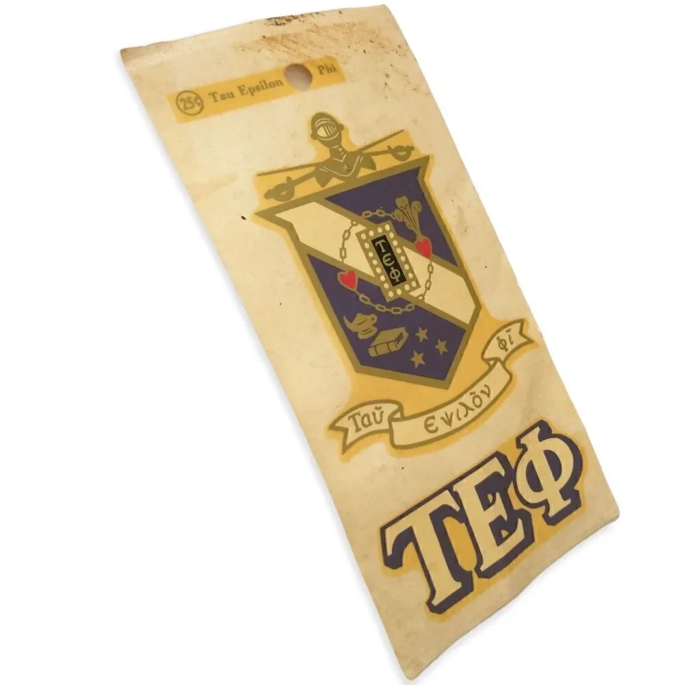 Vintage 70s Tau Epsilon Phi Decal‎ TEP Fraternity Crest Water Slide Greek NOS